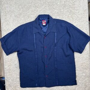 Vintage Tonic by BC Ethic Mens‎ Navy Slub Knit Camp Shirt Rockabilly Large USA